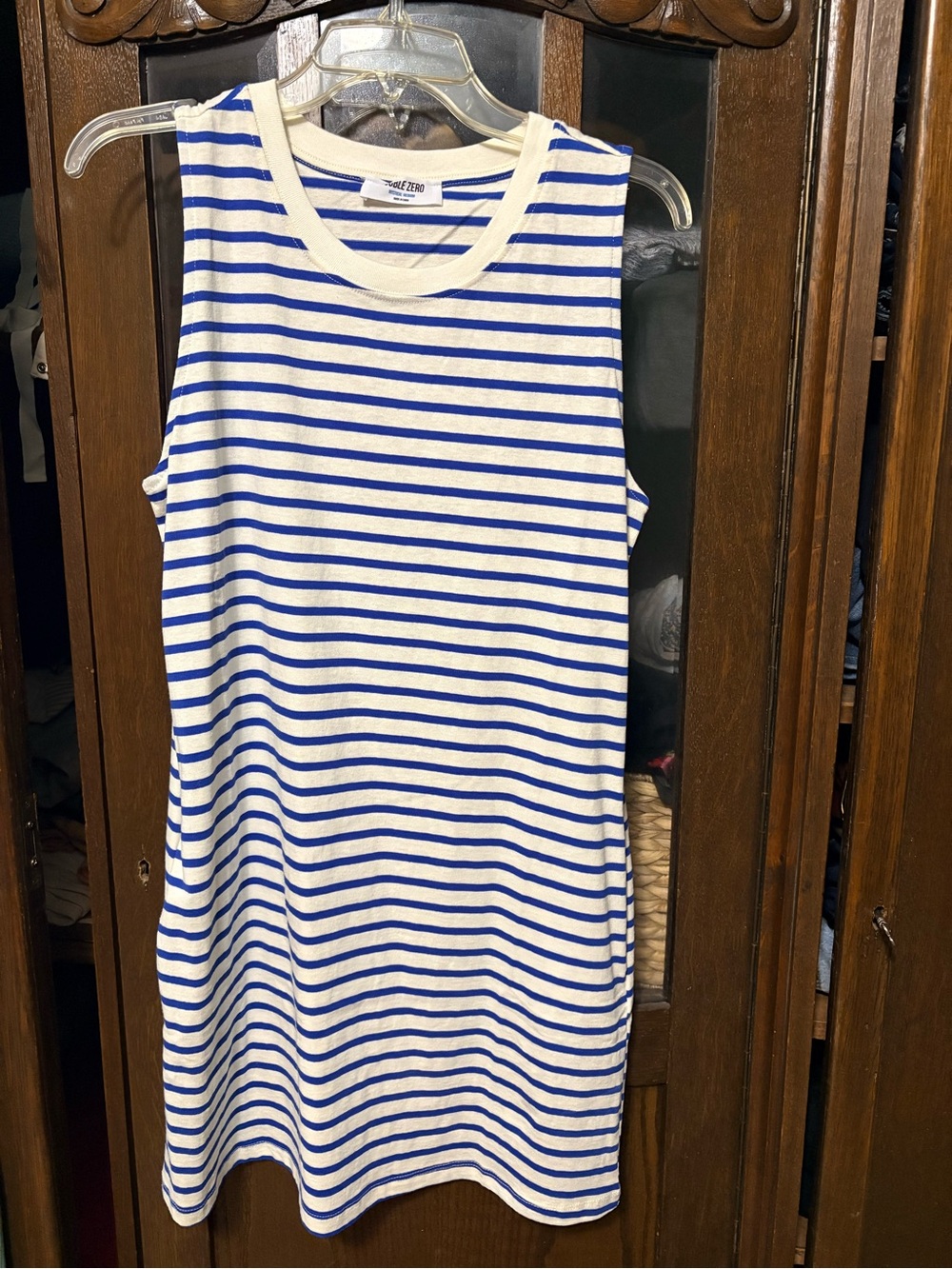 Blue & White Striped Sleeveless Dress with pockets NWOT